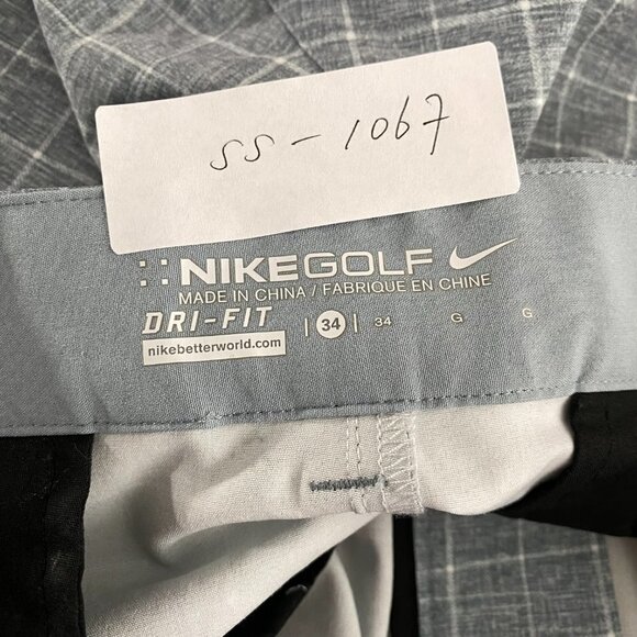 Nike Golf Dri Fit Shorts Gray White Plaid Polyester Blend Men's Size‎ 34 - Picture 2 of 11